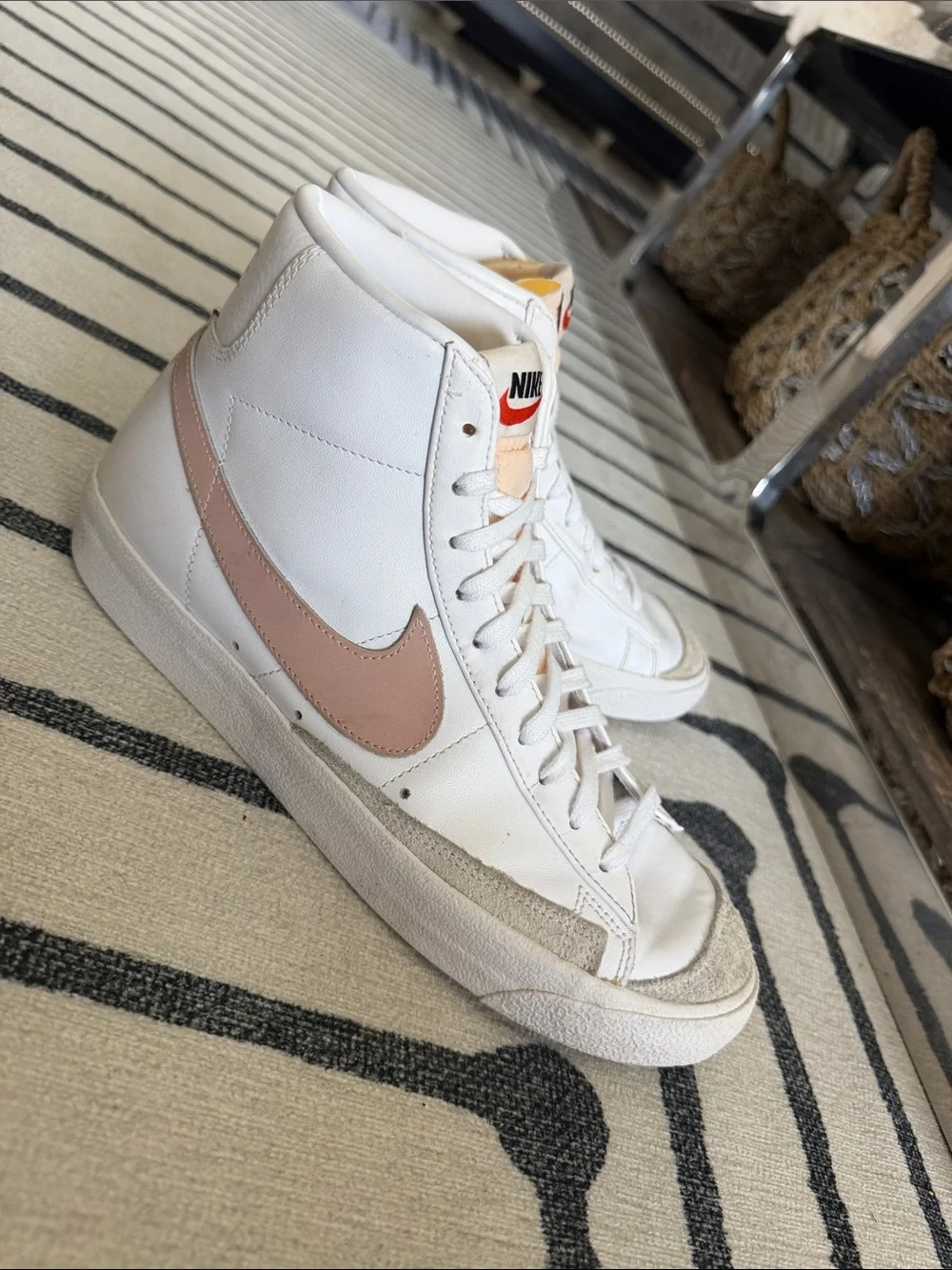 Nike High-Top Sneakers in White and Blush